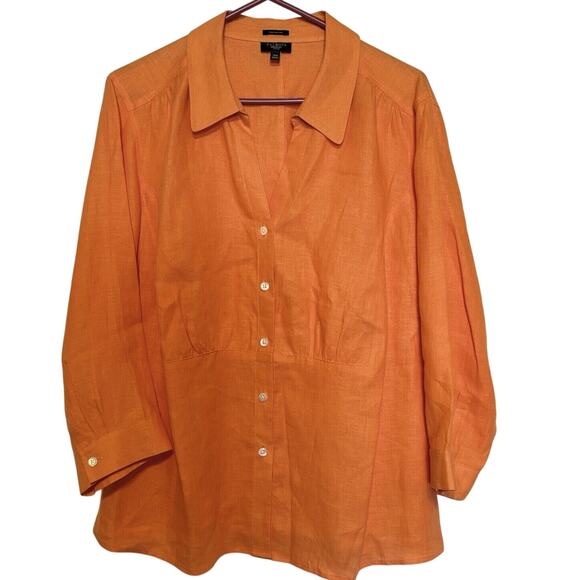 Talbots Tops - Talbots Pure Irish Linen Orange Long Sleeve Button up Women's Top 14